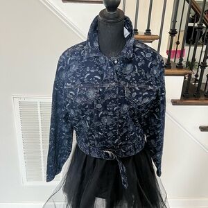 Floral Denim Jacket with Belt